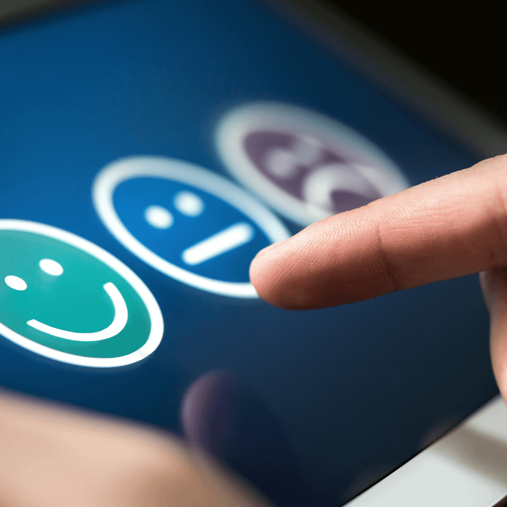 a finger pointing to different emojis